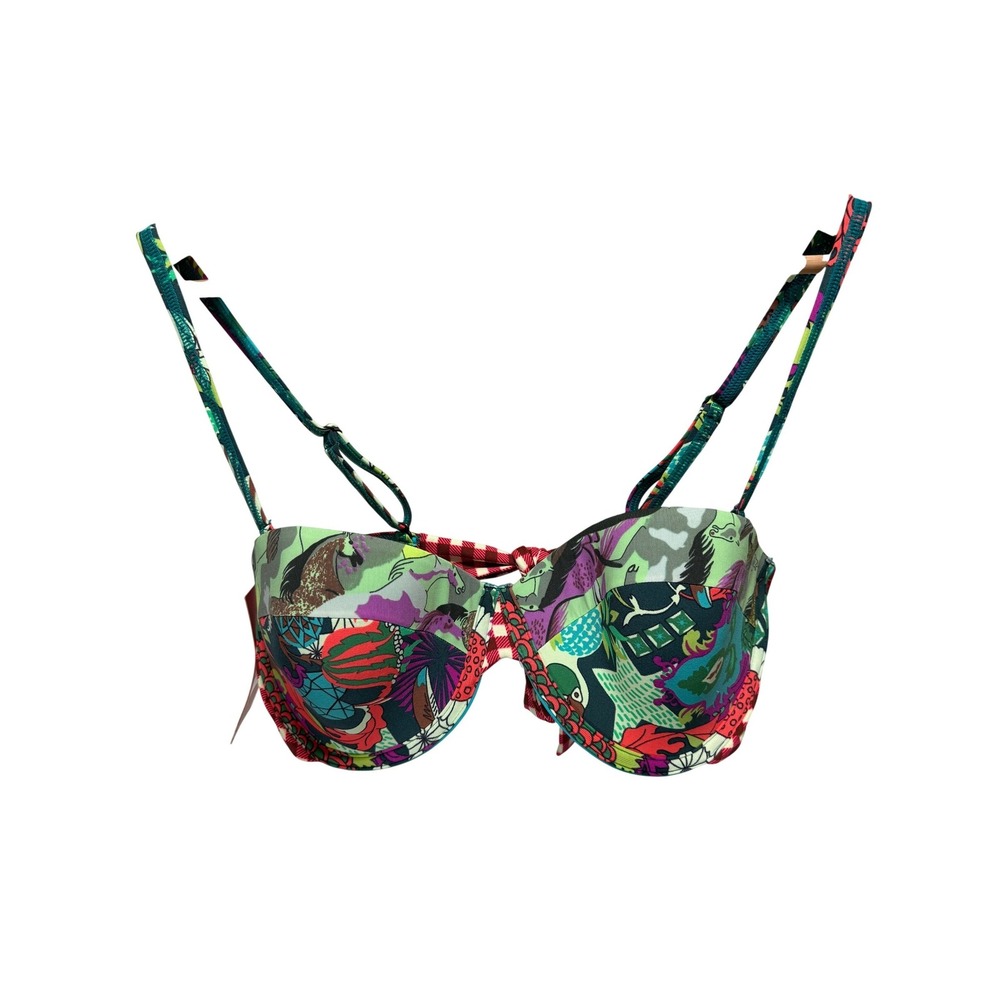 Maaji Bikini Top Womens XL Multicolor Tropical Gingham Underwire Swimwear NEW